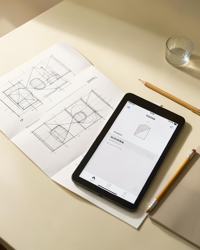 Bocetos de diseño y una tableta con la interfaz de una aplicación