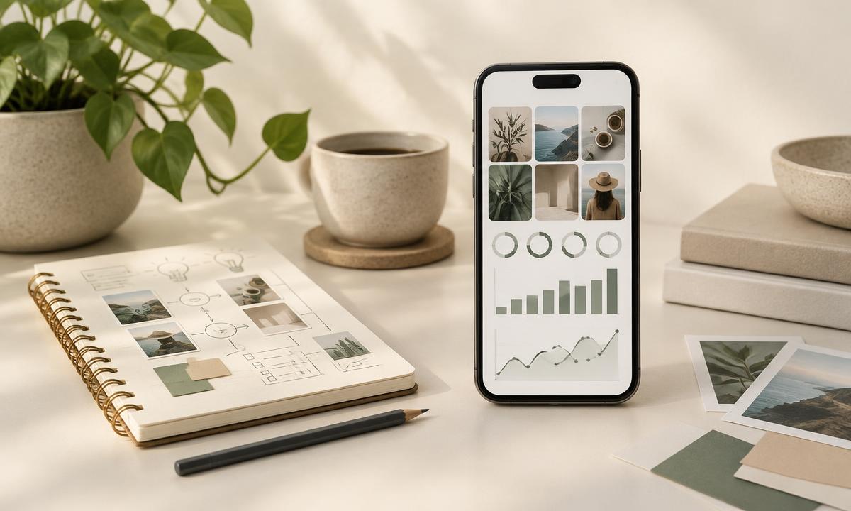 Planeación de contenido y métricas de redes sociales en un smartphone